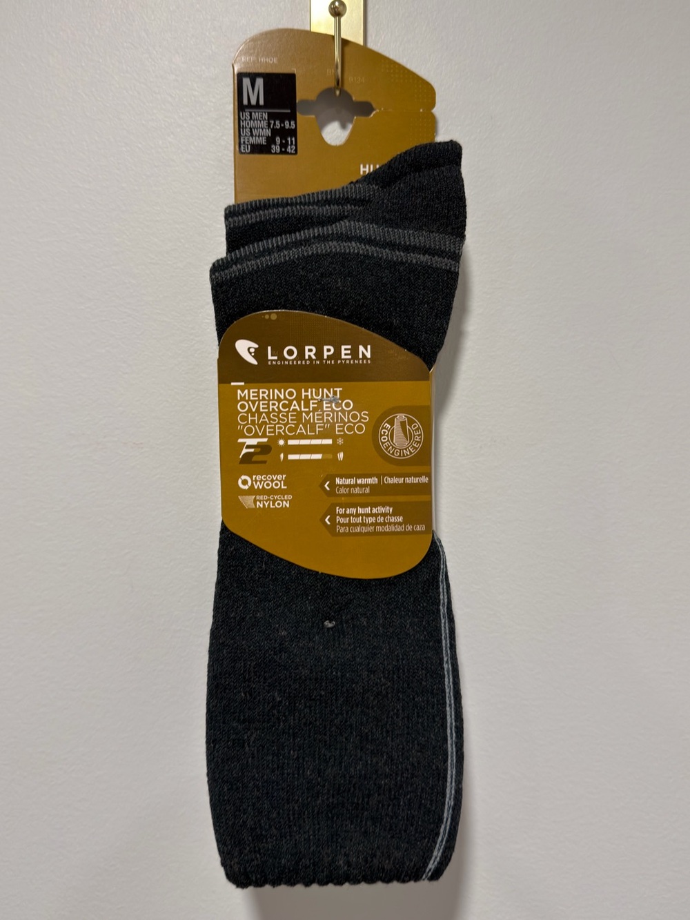 LORPEN M Black Charcoal Gray Merino Wool Knit Blend Hunt Overcalf Natural Socks